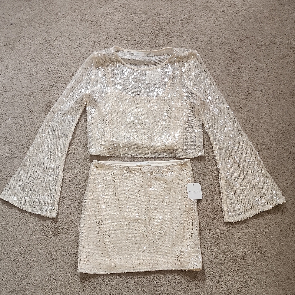 Altar'd State Champagne Sequin Top And Skirt